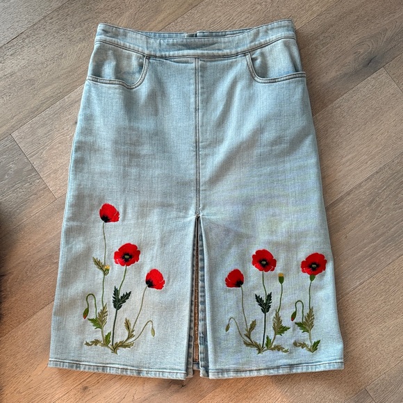 Stella McCartney Dresses & Skirts - Stella McCartney Embroidered Denim Skirt with Red Floral Design